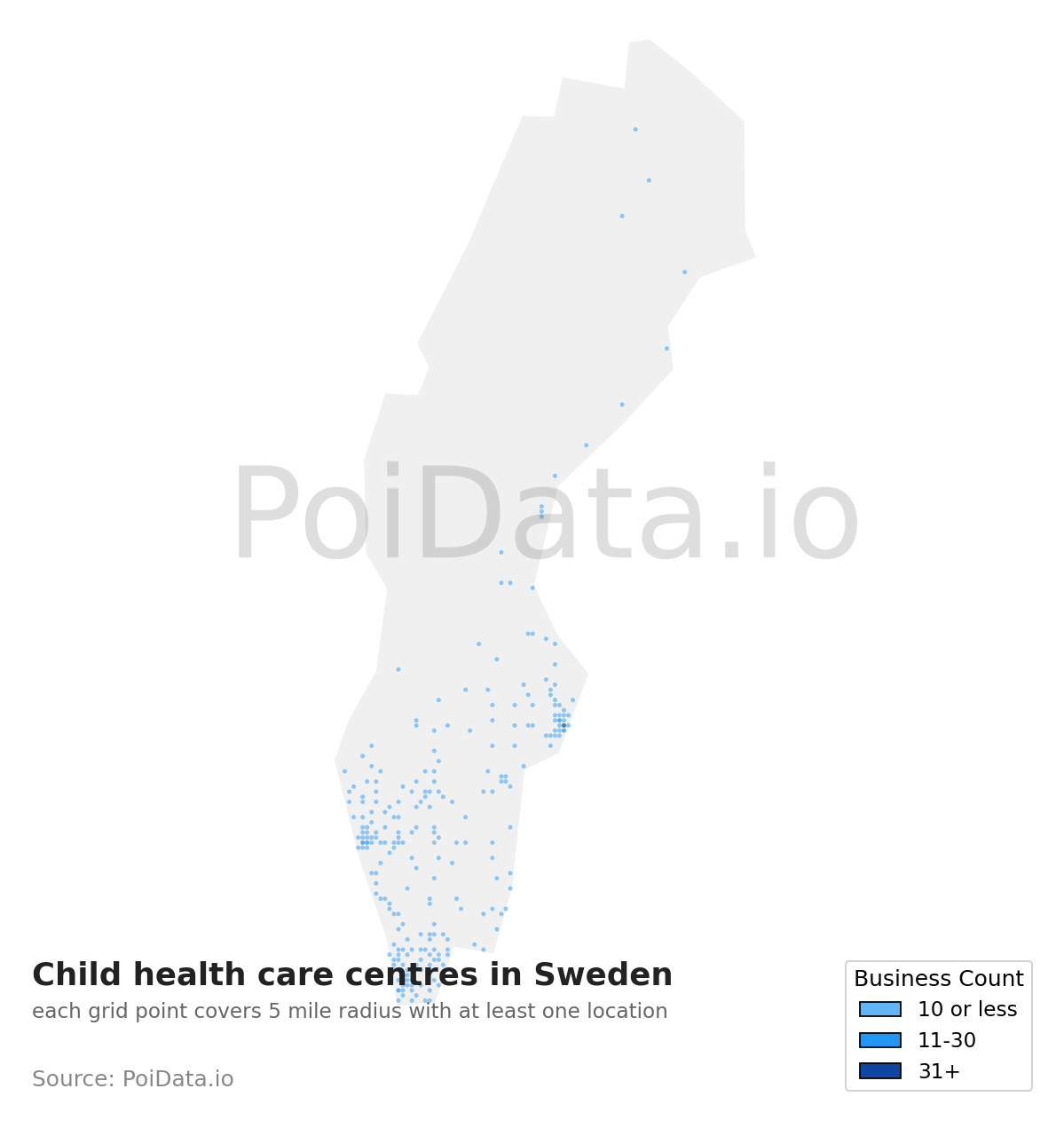 Child health care centre density map for Sweden