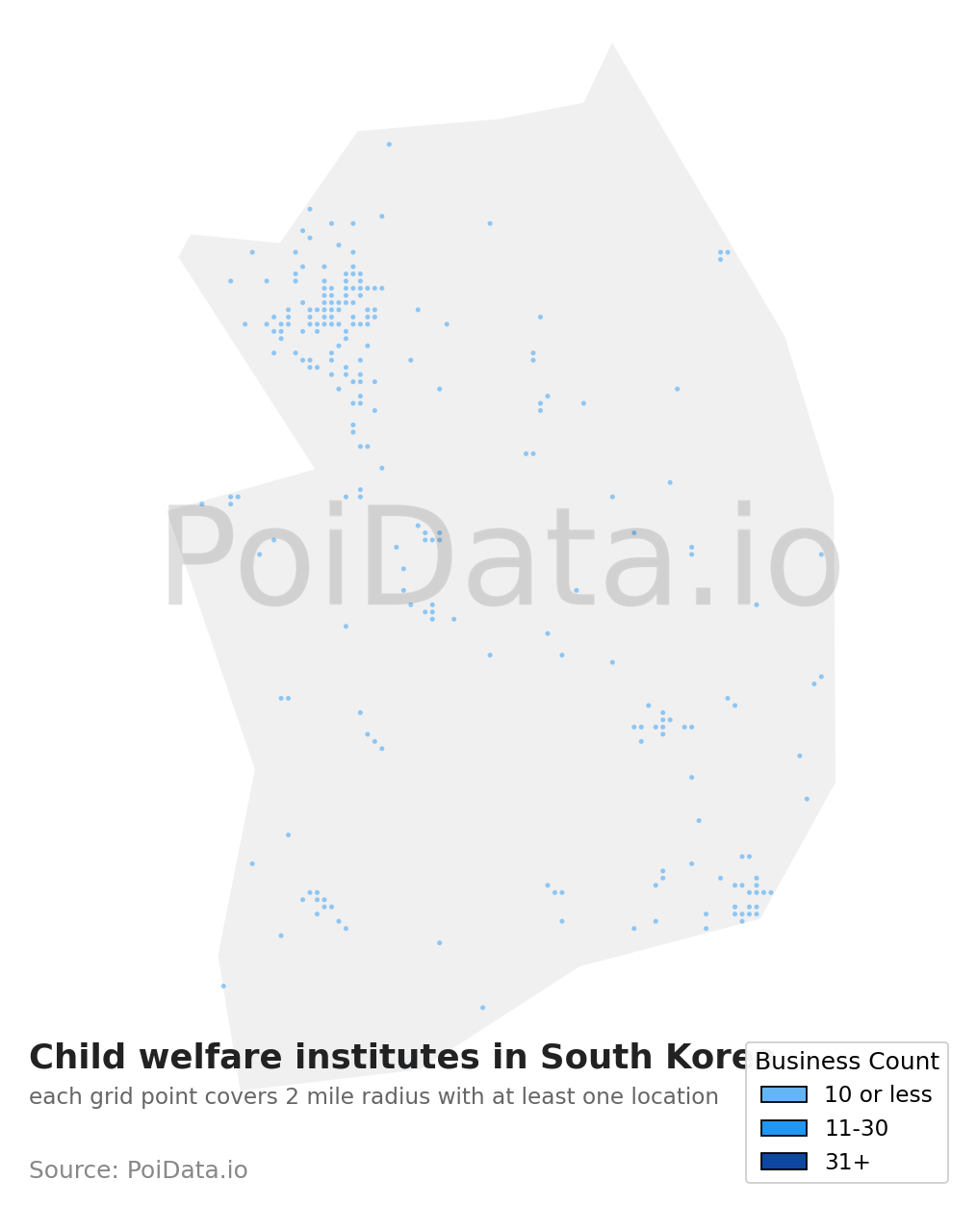 Child welfare institute density map for South Korea