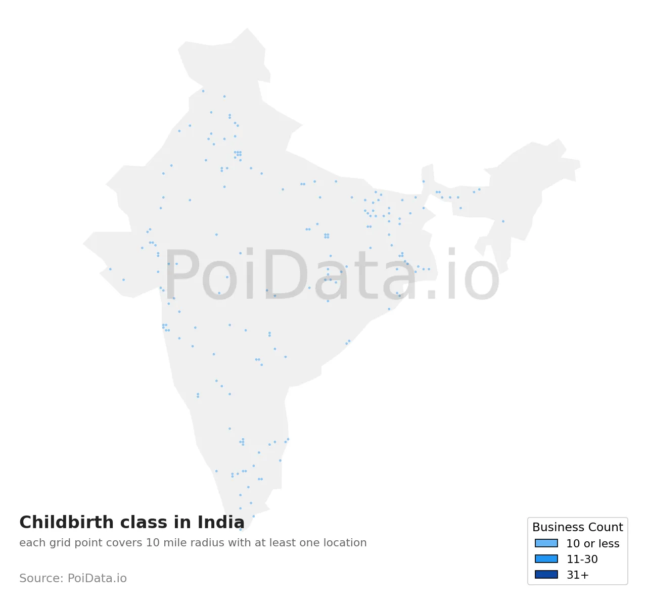 Childbirth class density map for India