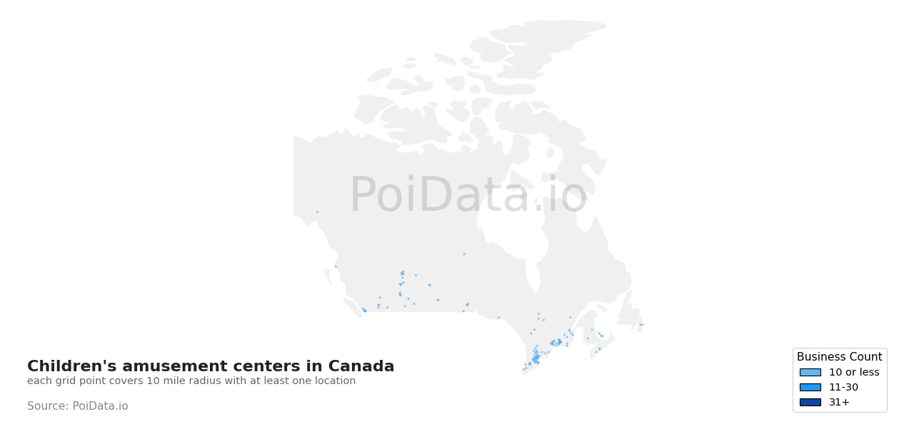 Children's amusement center density map for Canada
