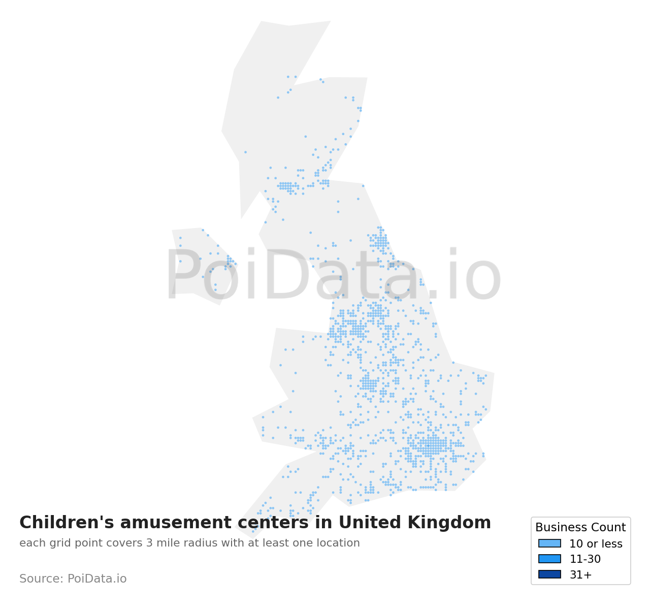 Children's amusement center density map for United Kingdom