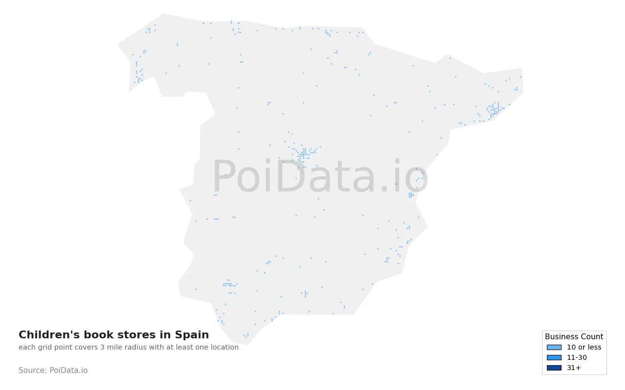 Children's book store density map for Spain