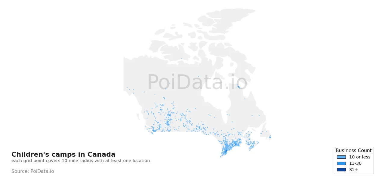 Children's camp density map for Canada