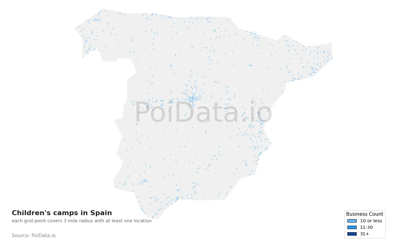 Children's camp density map for Spain
