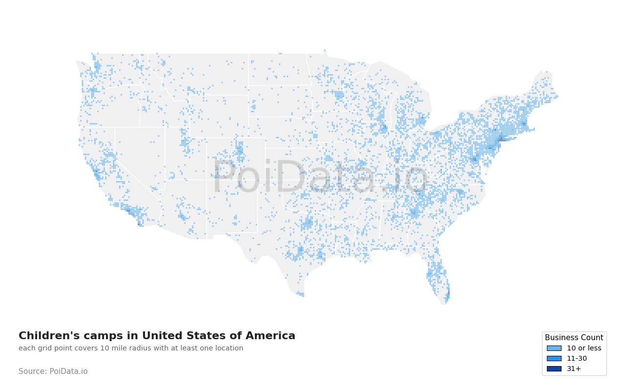 Children's camp density map for Washington, United States