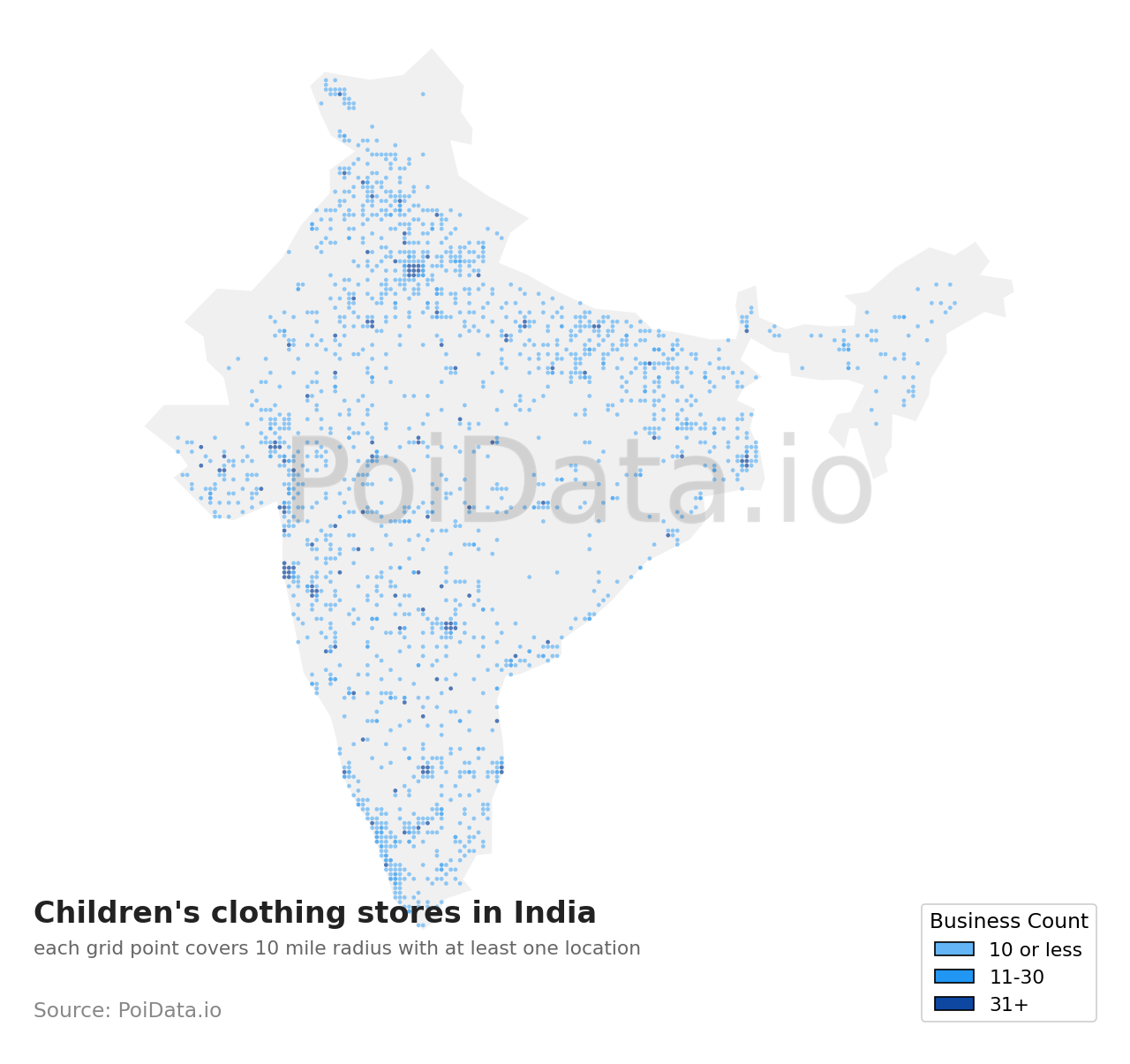 Children's clothing store density map for India