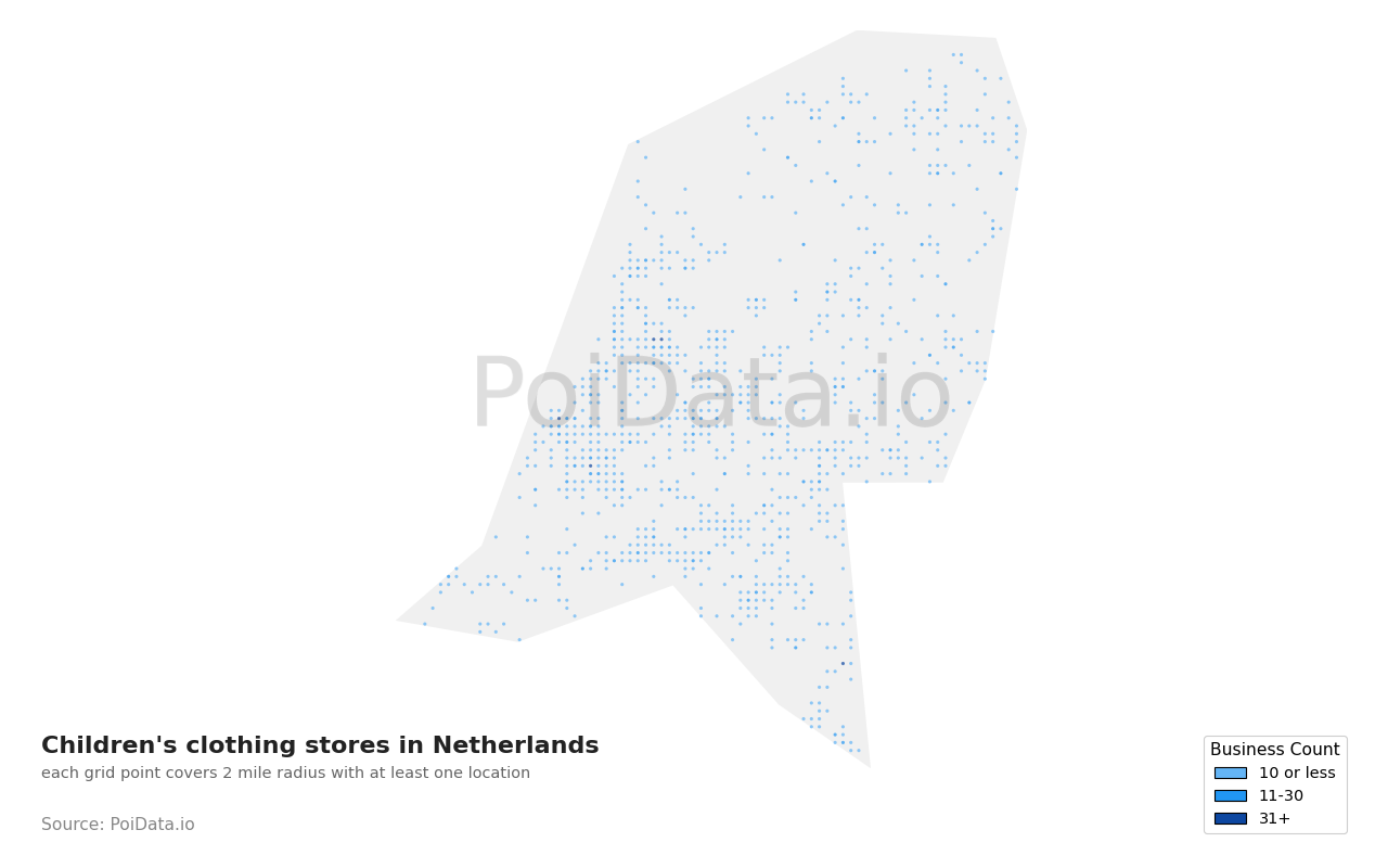 Children's clothing store density map for Netherlands