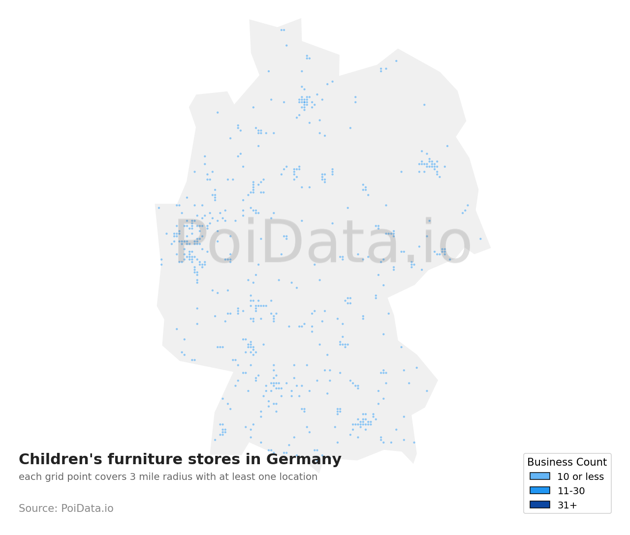 Children's furniture store density map for Germany