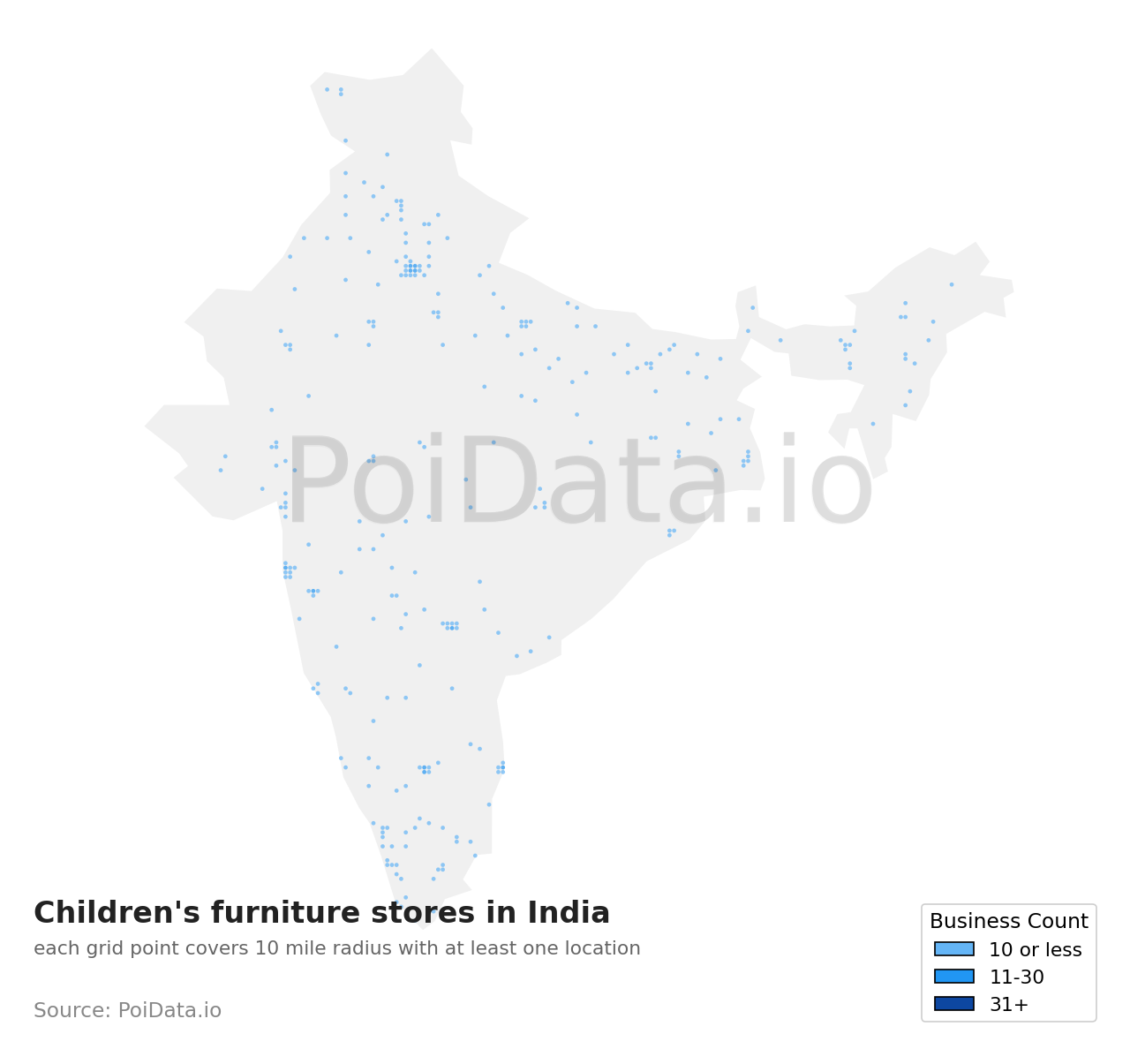 Children's furniture store density map for India