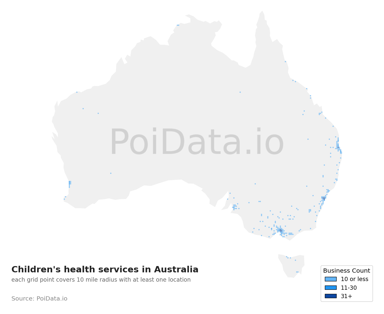 Children's health service density map for Australia