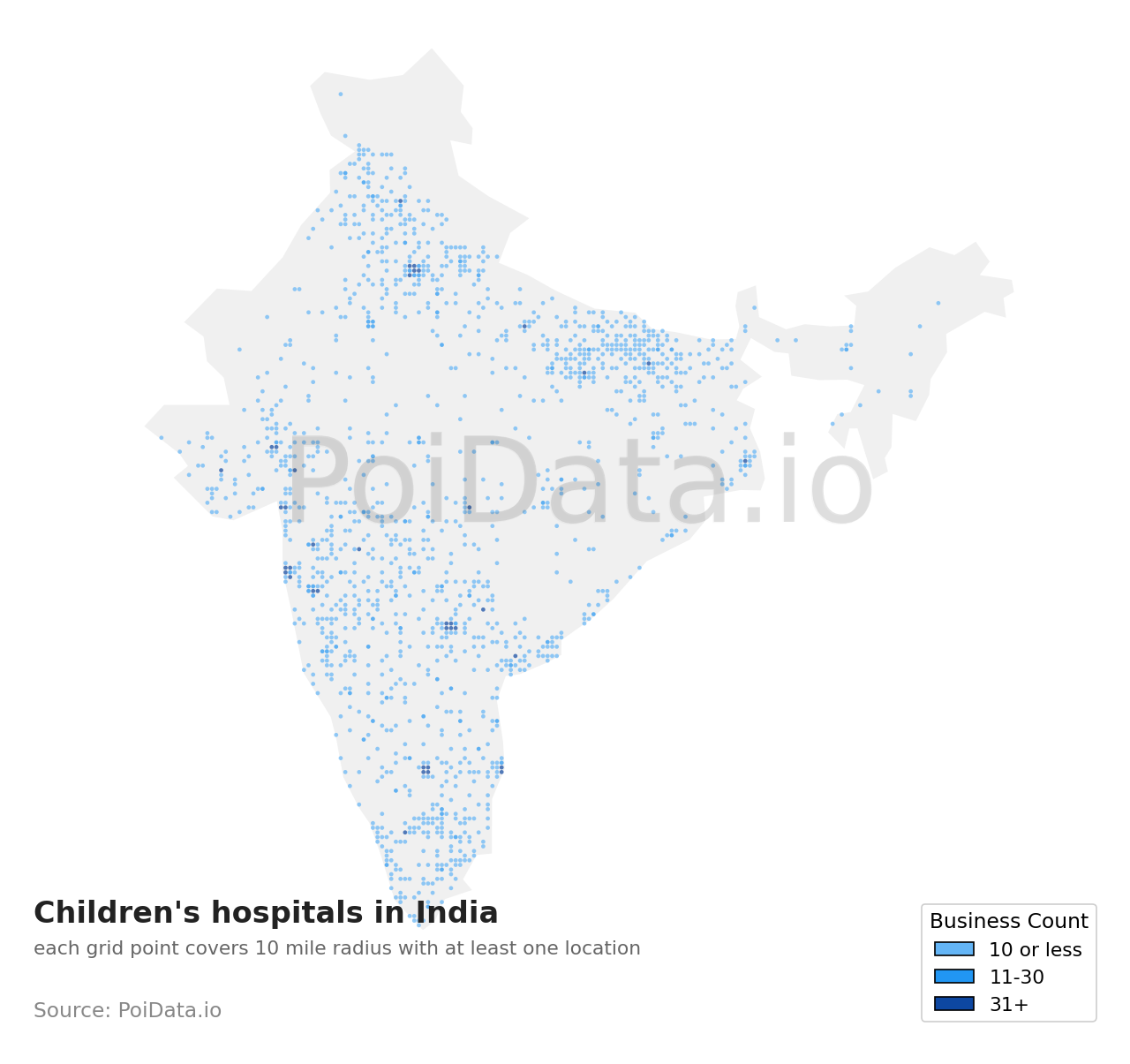 Children's hospital density map for India