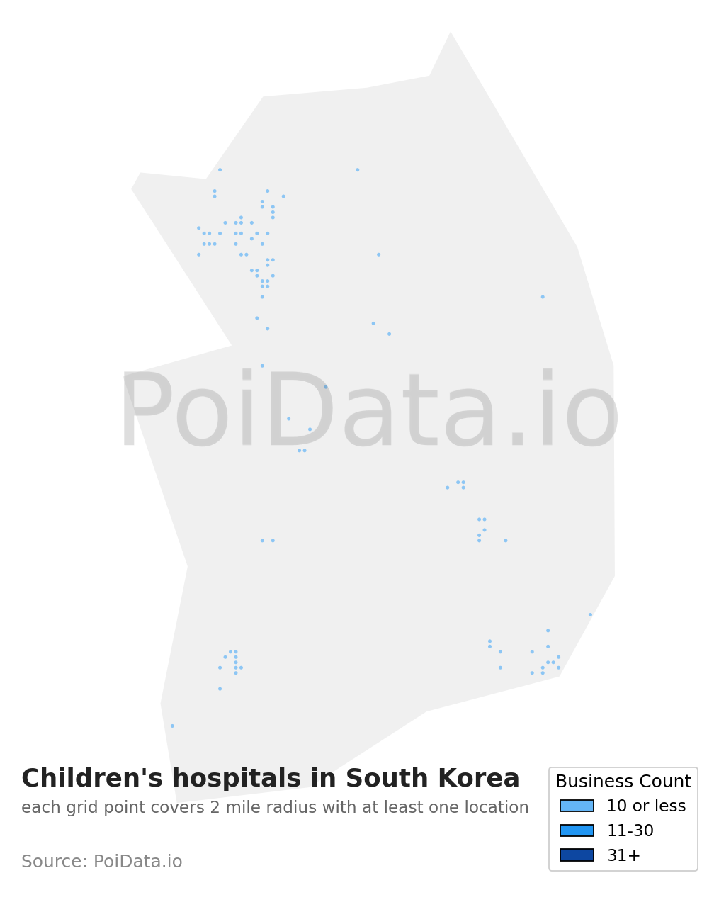 Children's hospital density map for South Korea
