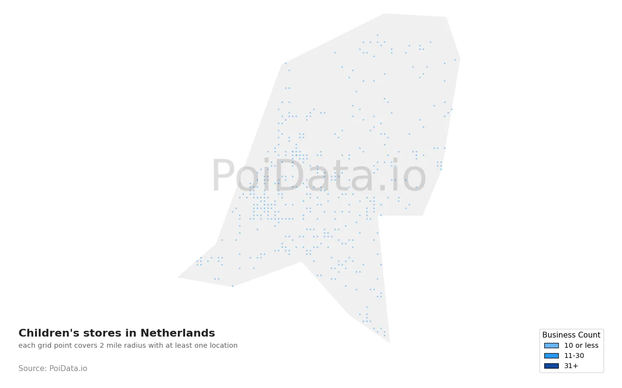 Children's store density map for Netherlands