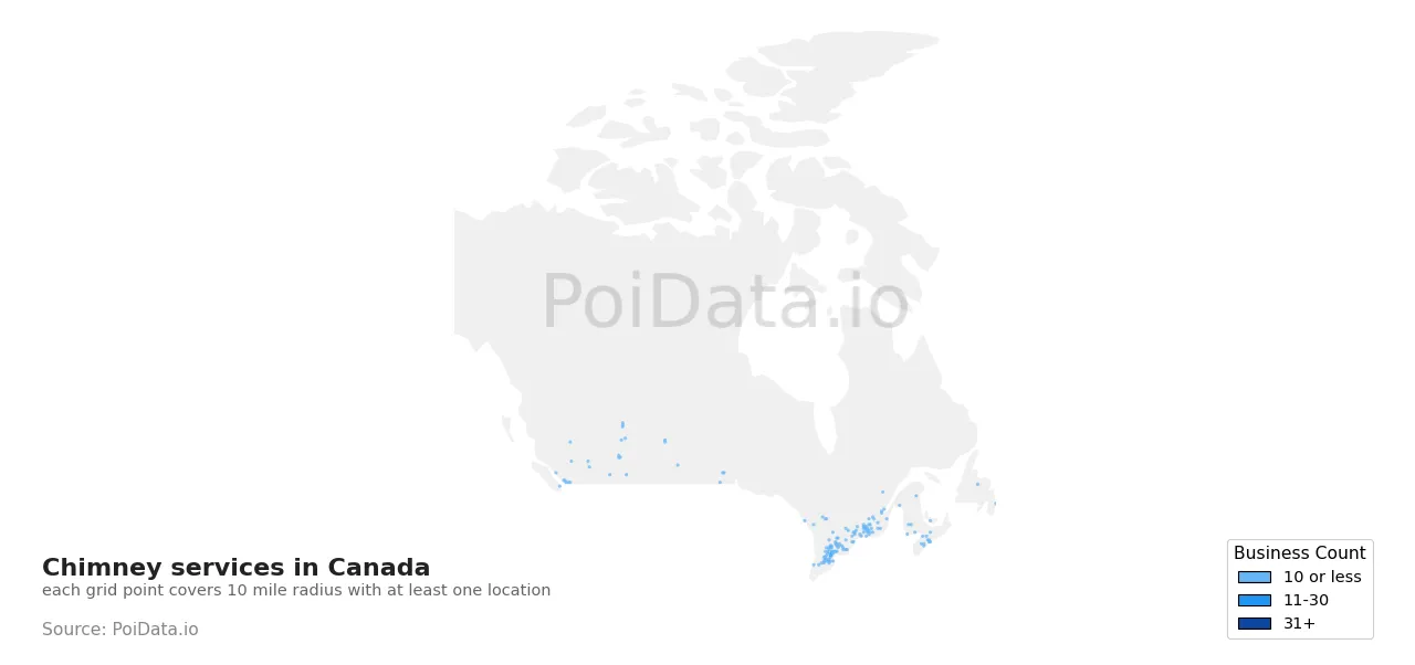 Chimney services density map for Canada
