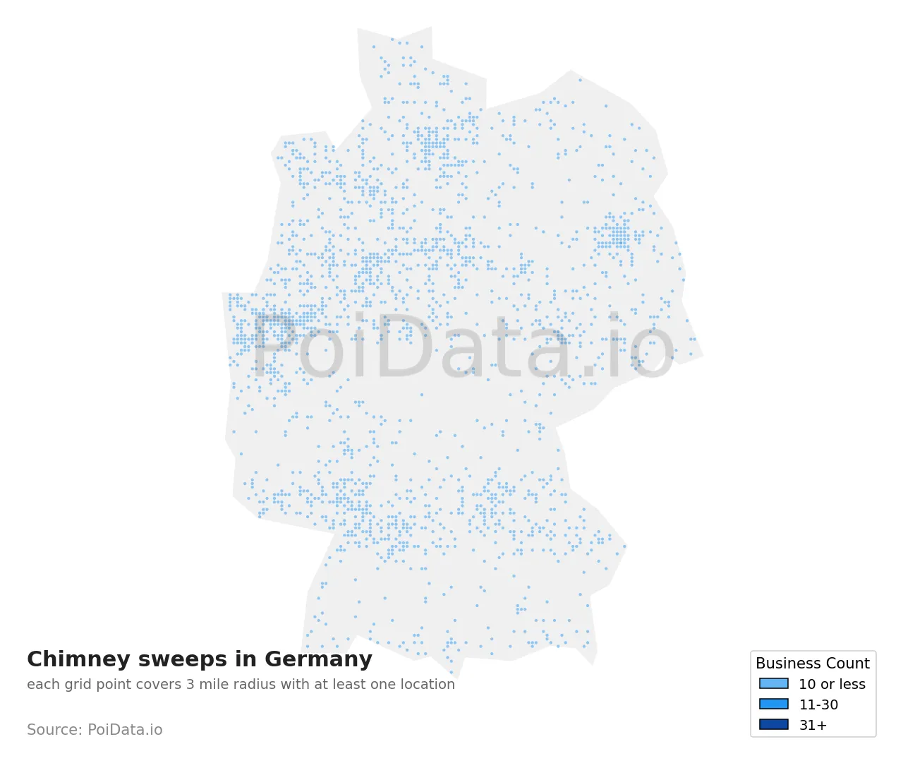 Chimney sweep density map for Germany