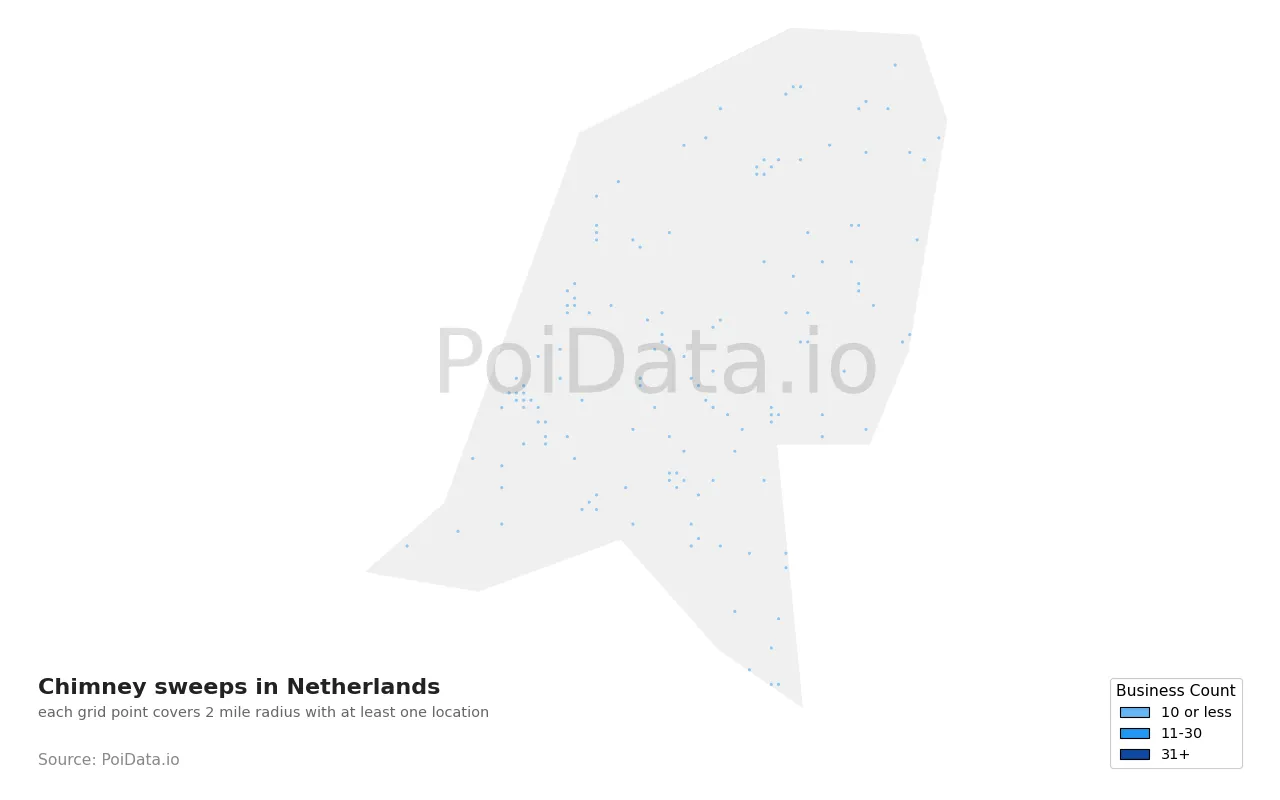 Chimney sweep density map for Netherlands