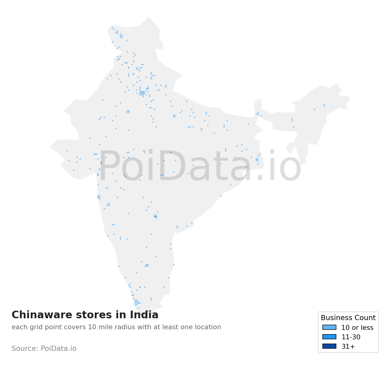 Chinaware store density map for India