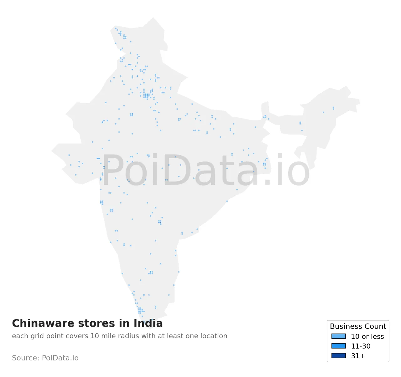 Chinaware store density map for India