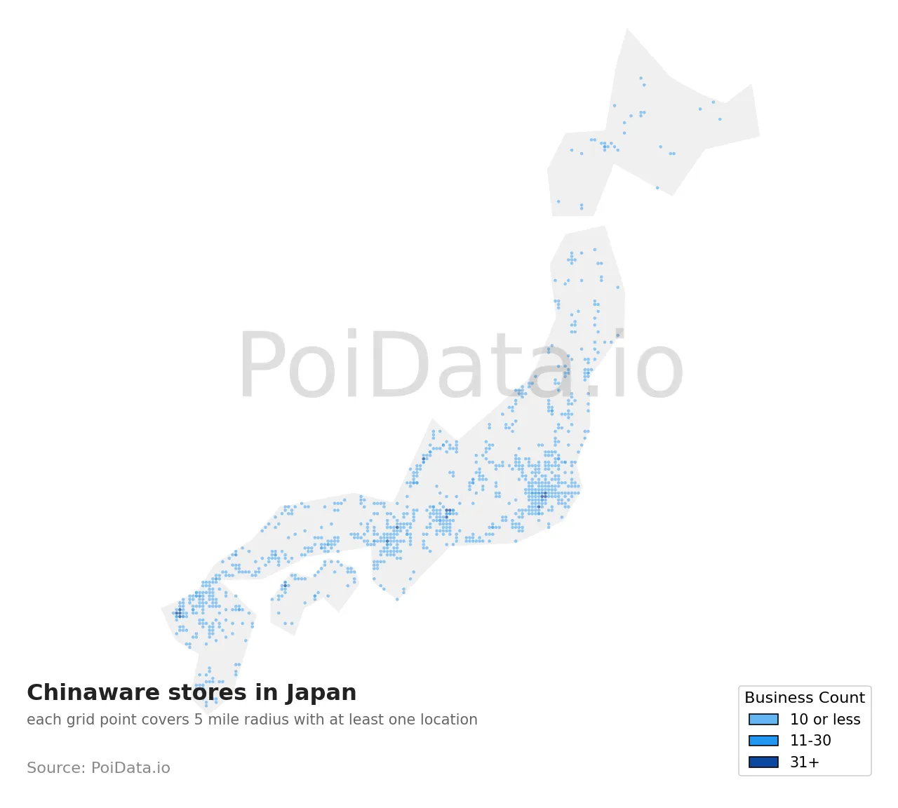 Chinaware store density map for Japan