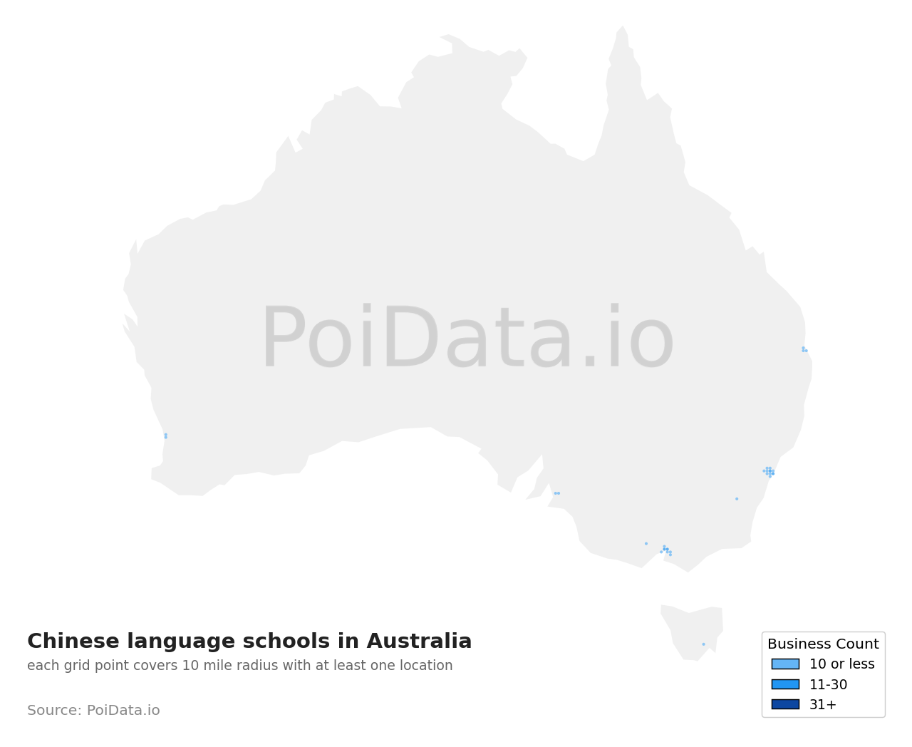Chinese language school density map for Australia