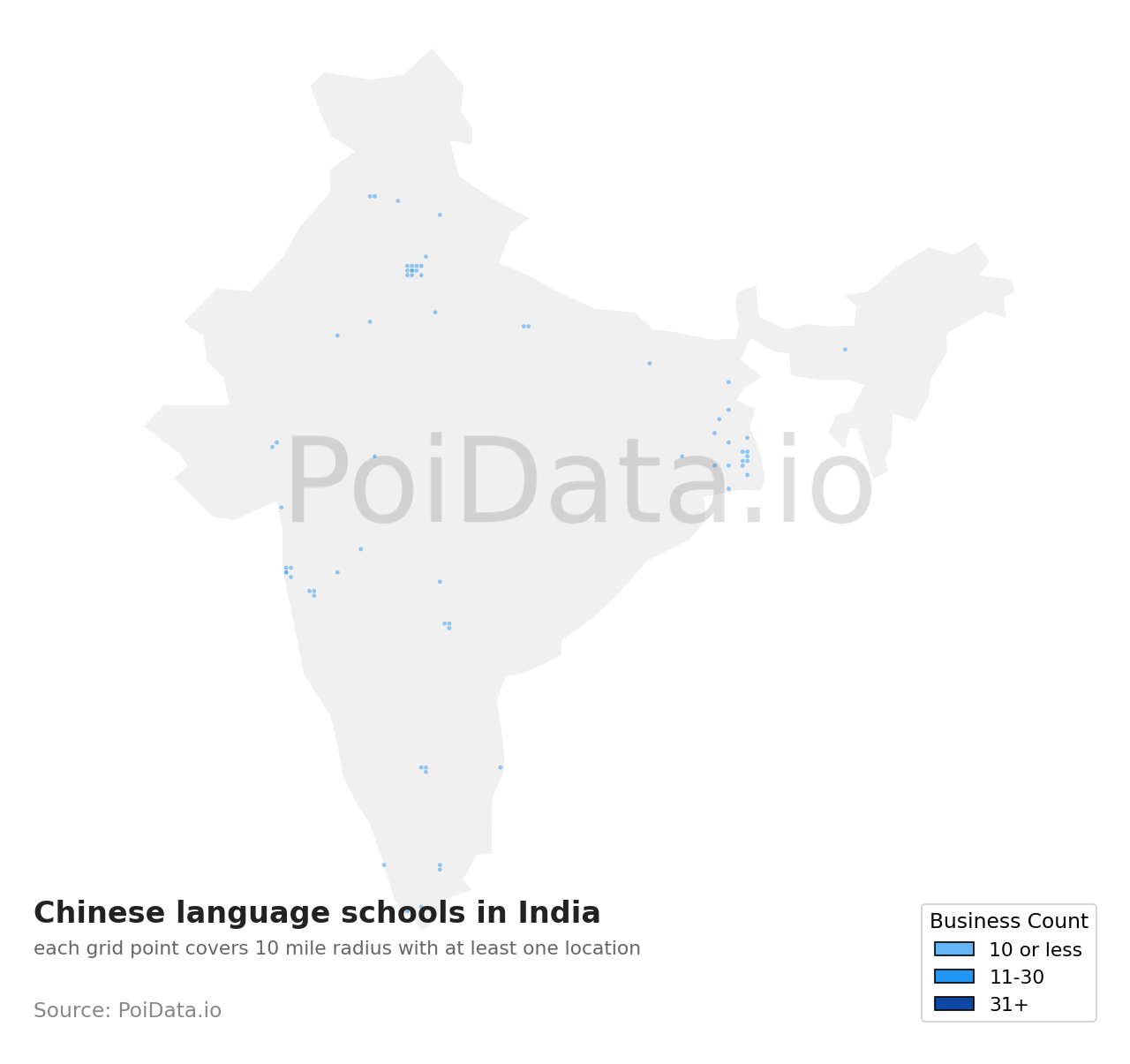 Chinese language school density map for India