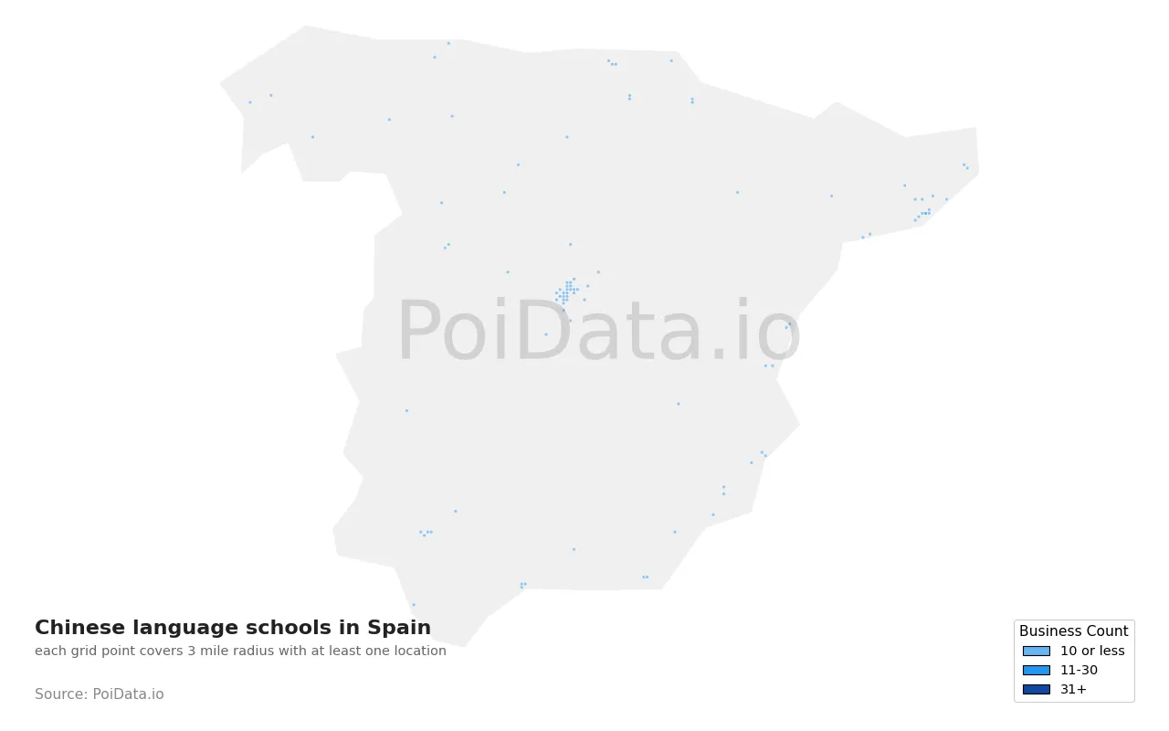 Chinese language school density map for Spain