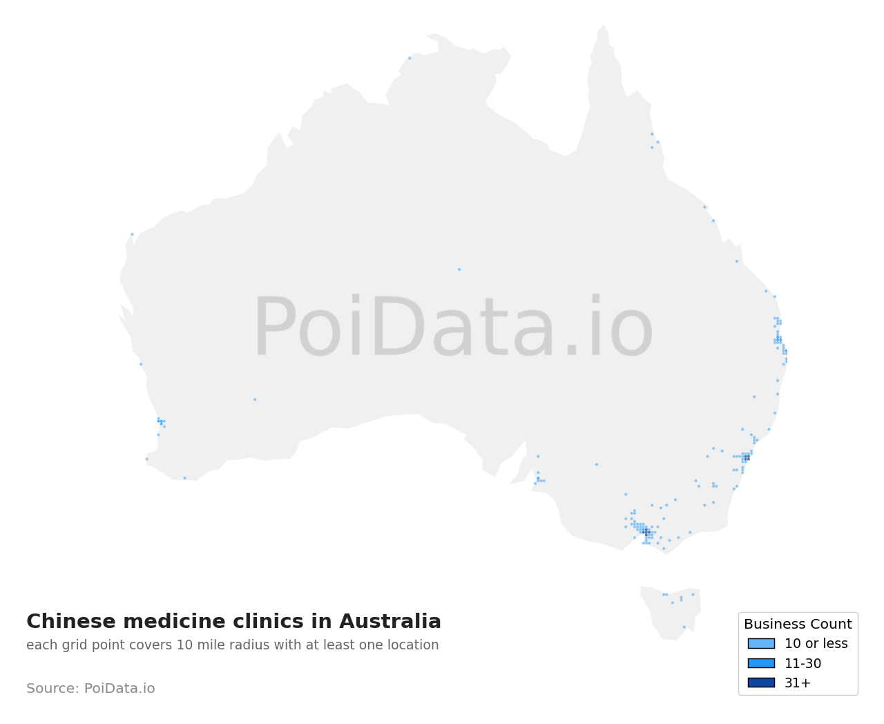 Chinese medicine clinic density map for Australia
