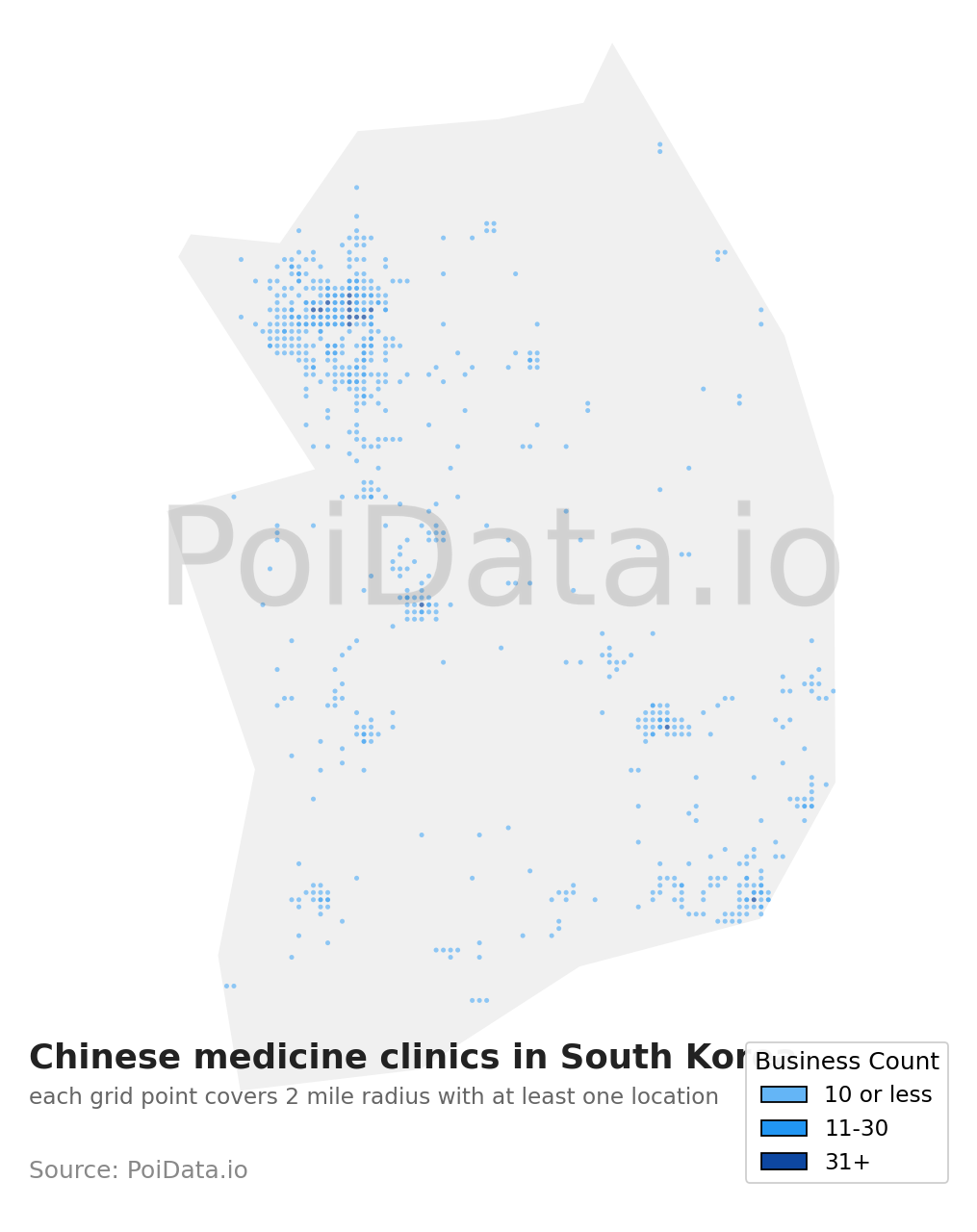 Chinese medicine clinic density map for South Korea