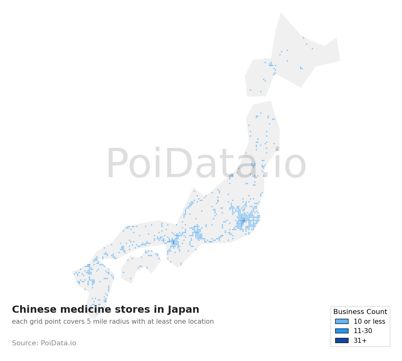 Chinese medicine store density map for Japan