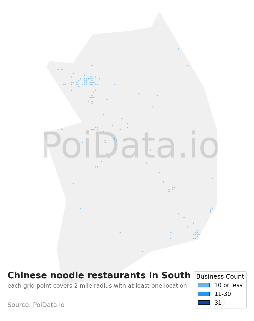 Chinese noodle restaurant density map for South Korea