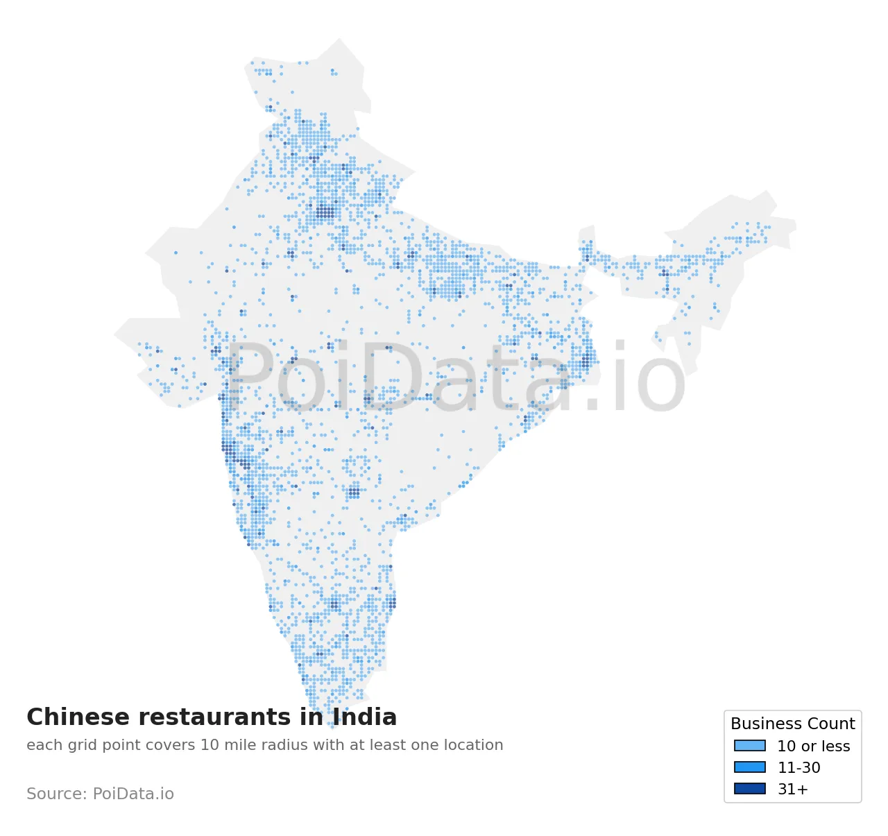 Chinese restaurant density map for India