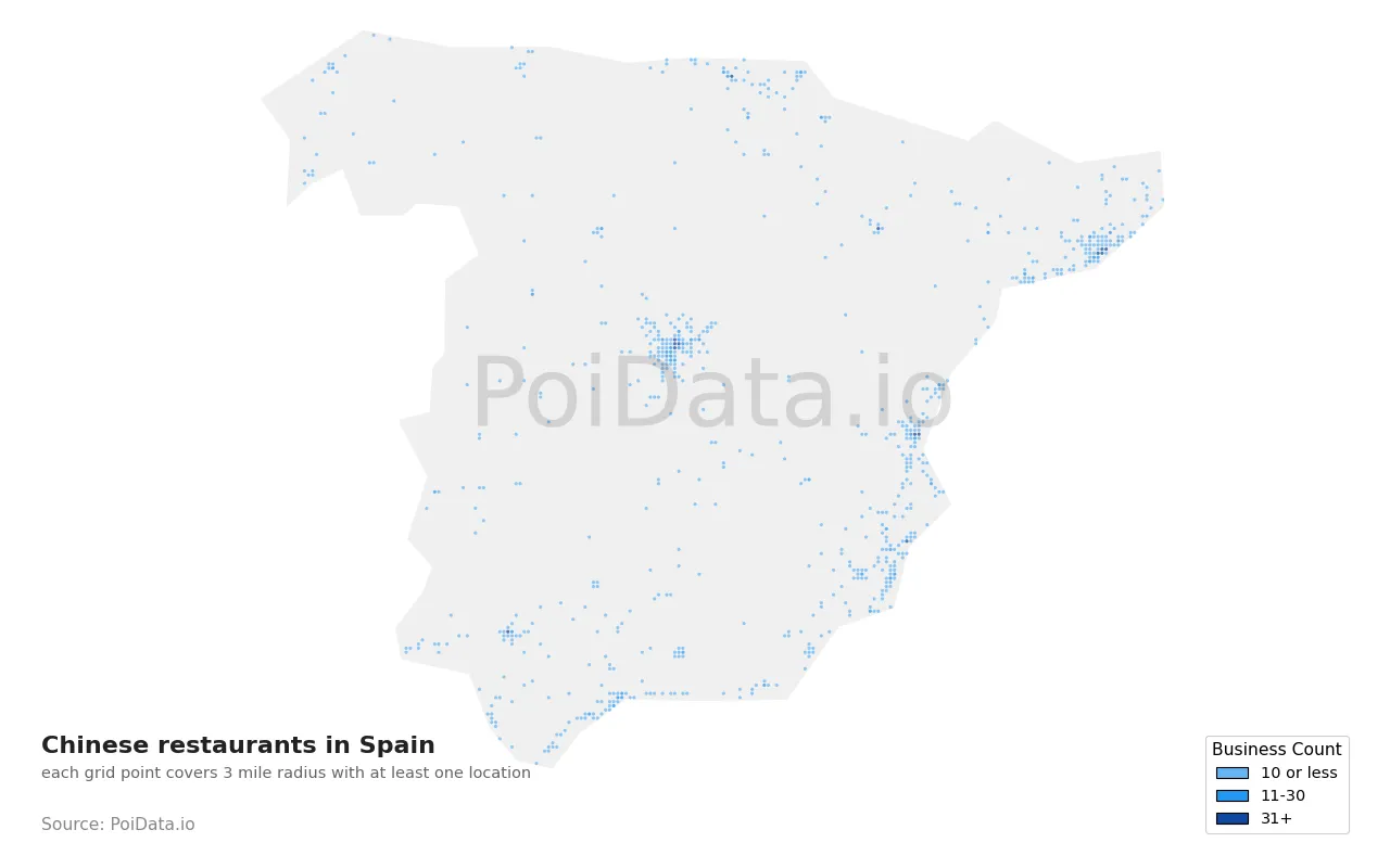 Chinese restaurant density map for Spain