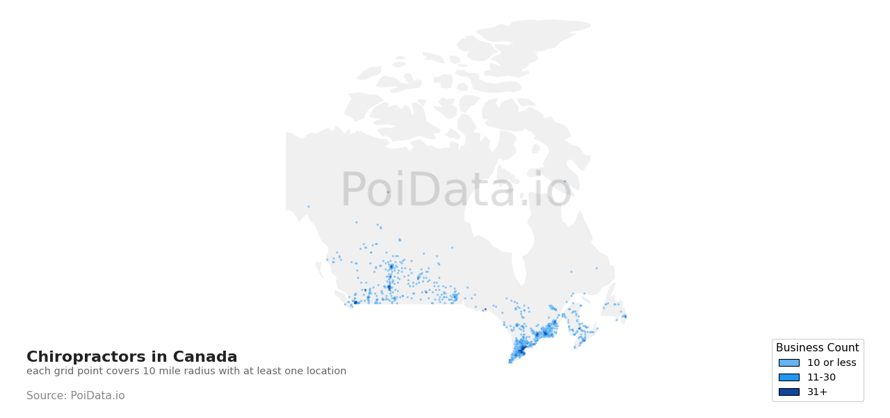 Chiropractor density map for Canada