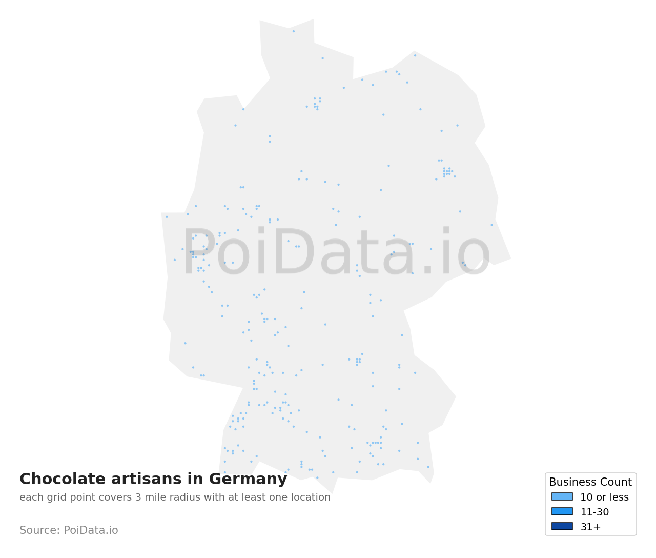 Chocolate artisan density map for Germany