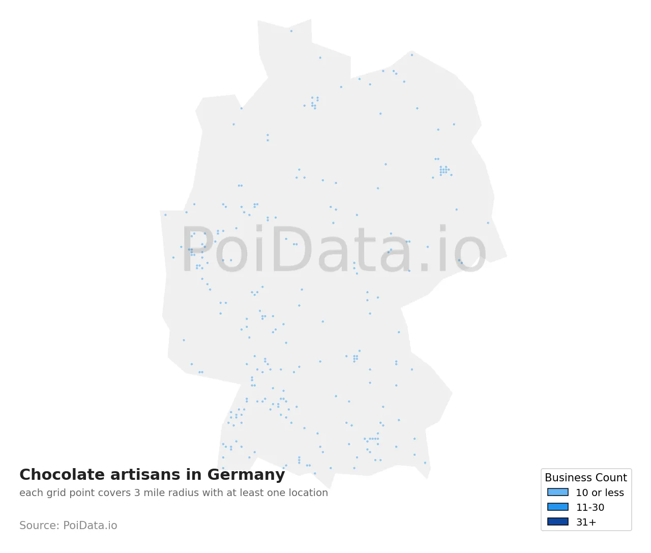 Chocolate artisan density map for Germany