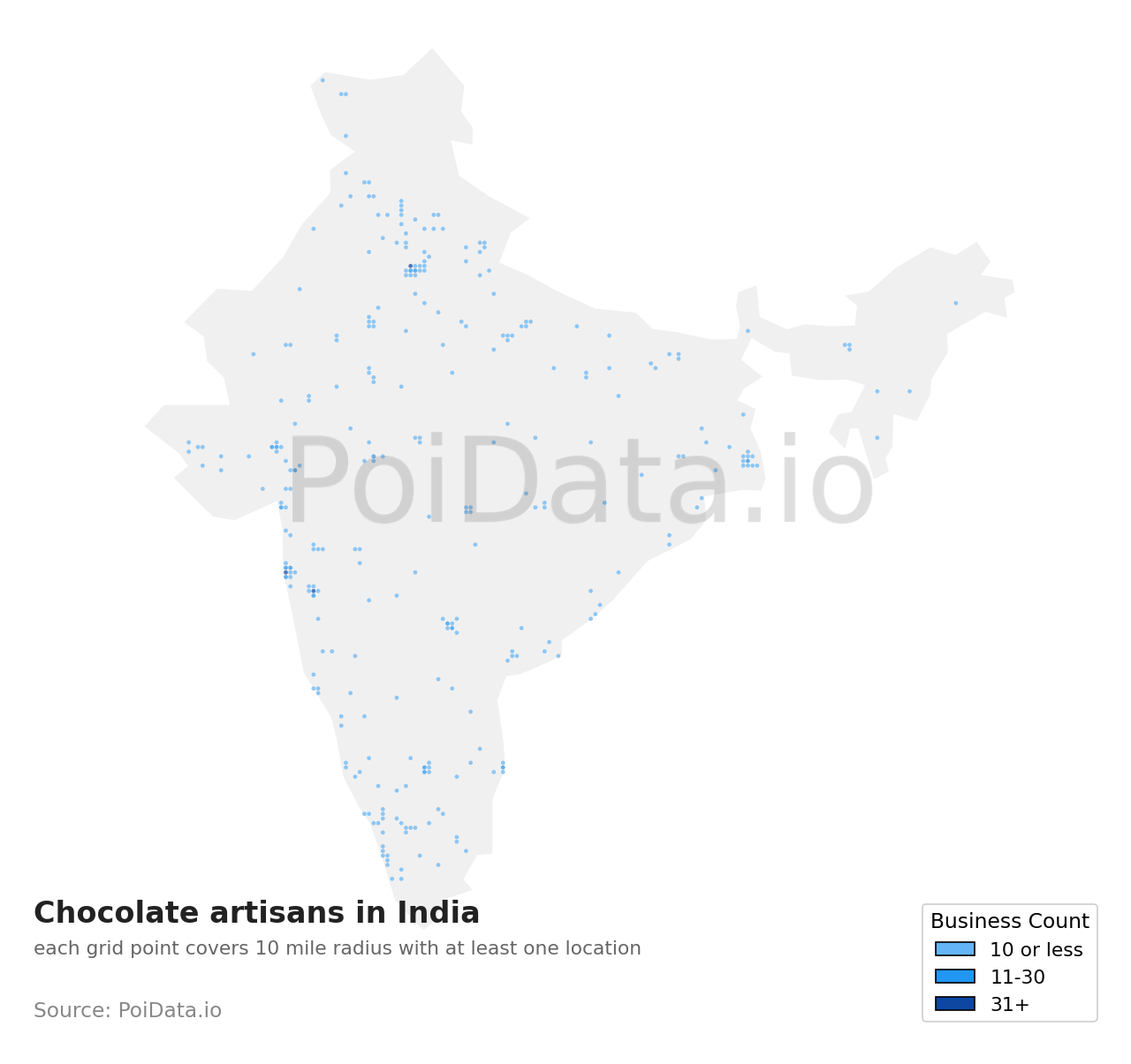 Chocolate artisan density map for India