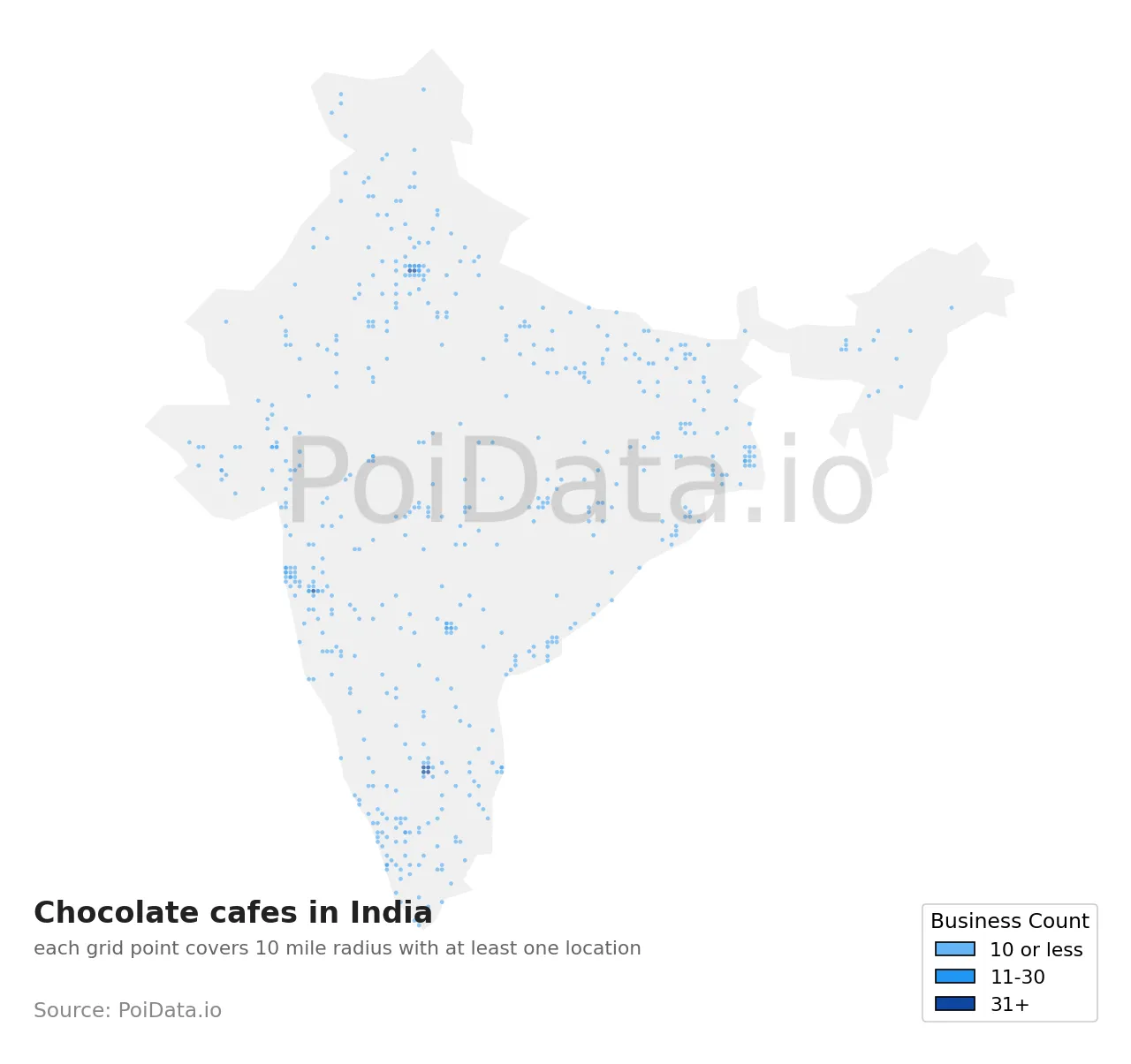 Chocolate cafe density map for India