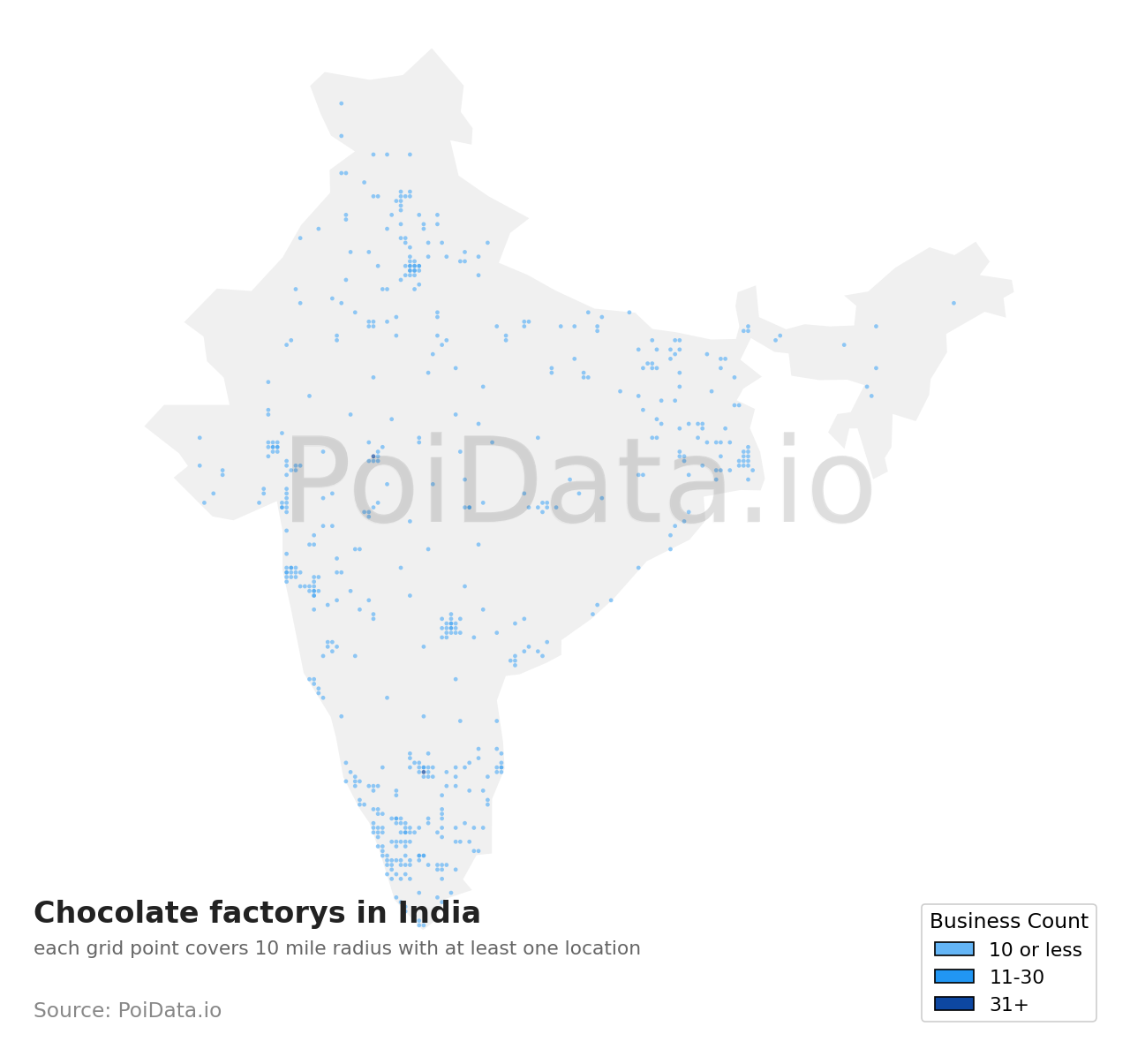 Chocolate factory density map for India