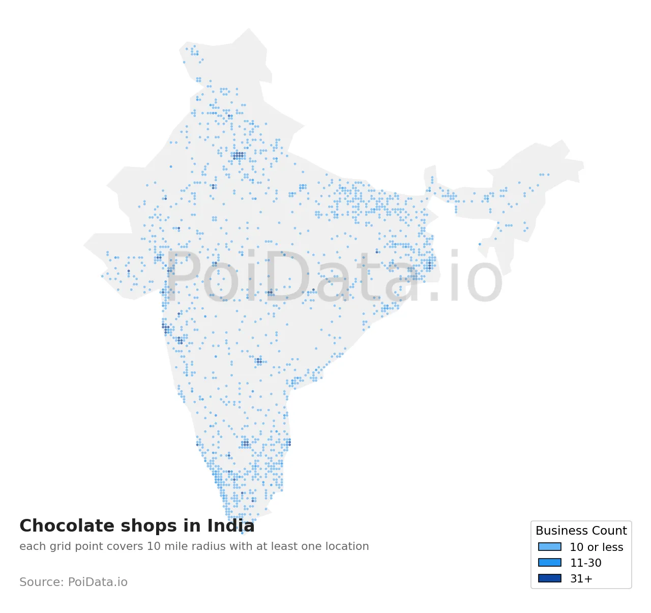 Chocolate shop density map for India