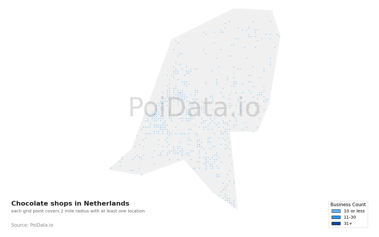 Chocolate shop density map for Netherlands