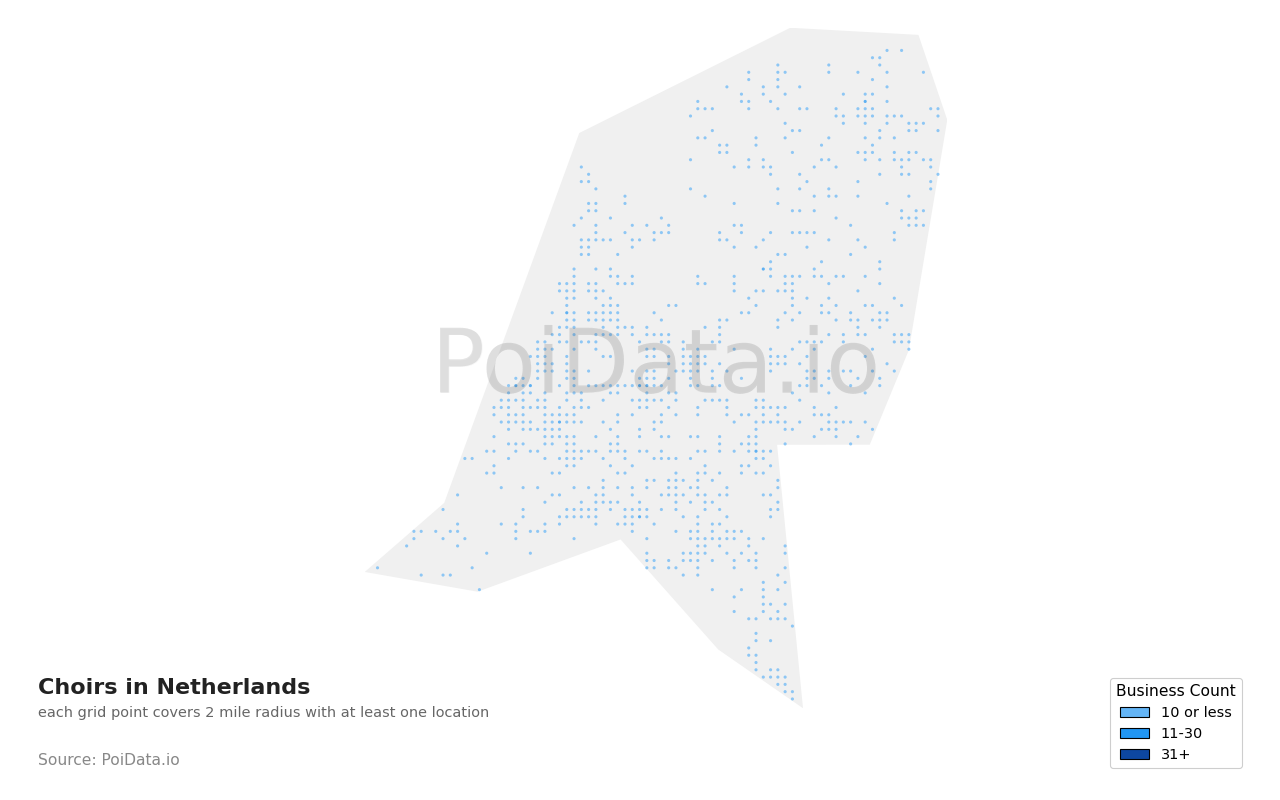 Choir density map for Netherlands