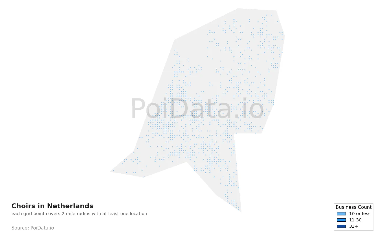 Choir density map for Netherlands