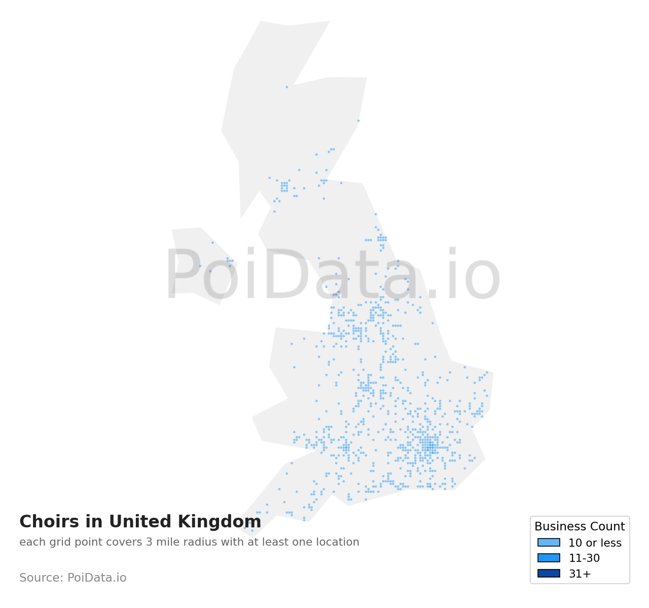 Choir density map for United Kingdom