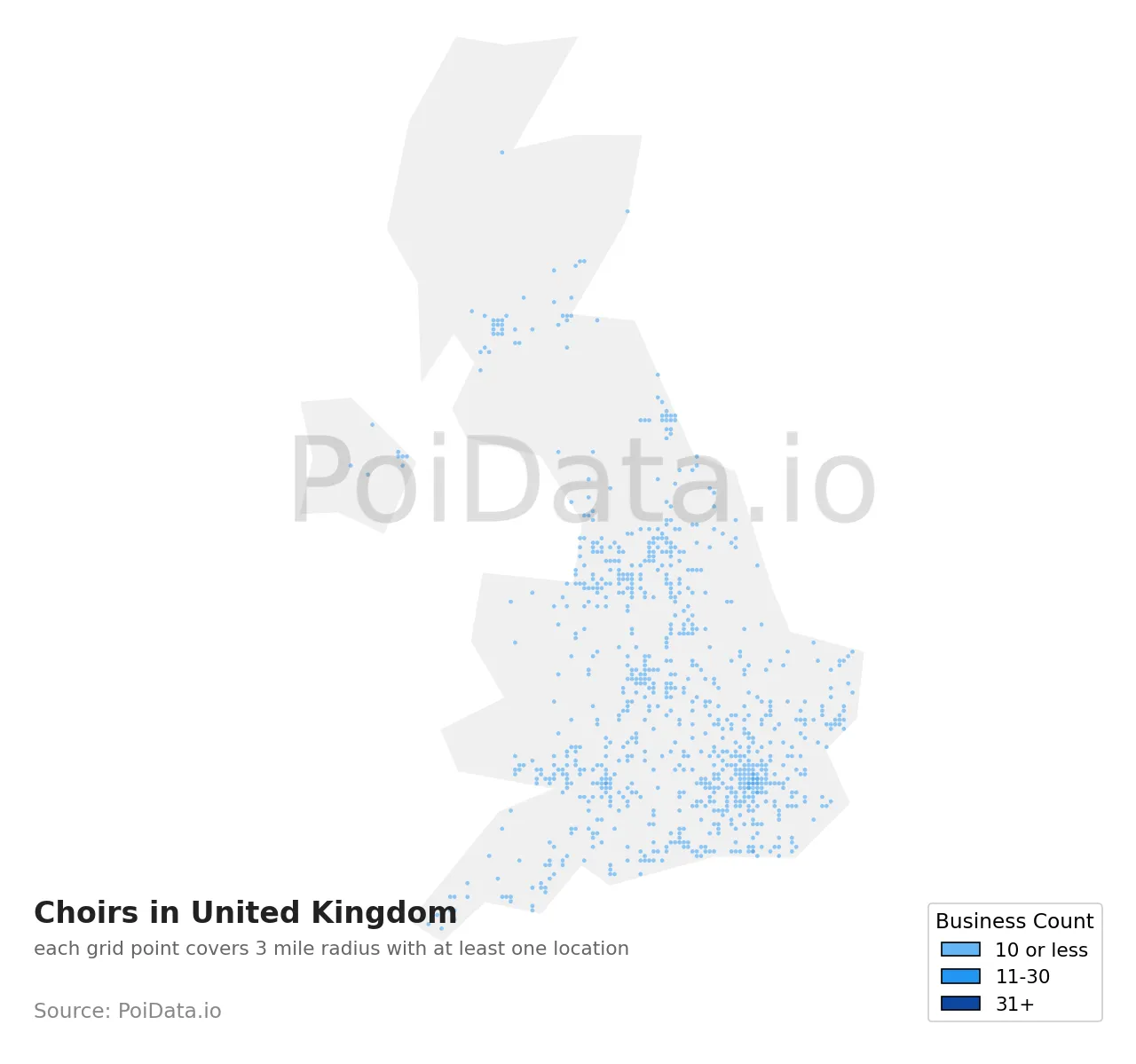Choir density map for United Kingdom