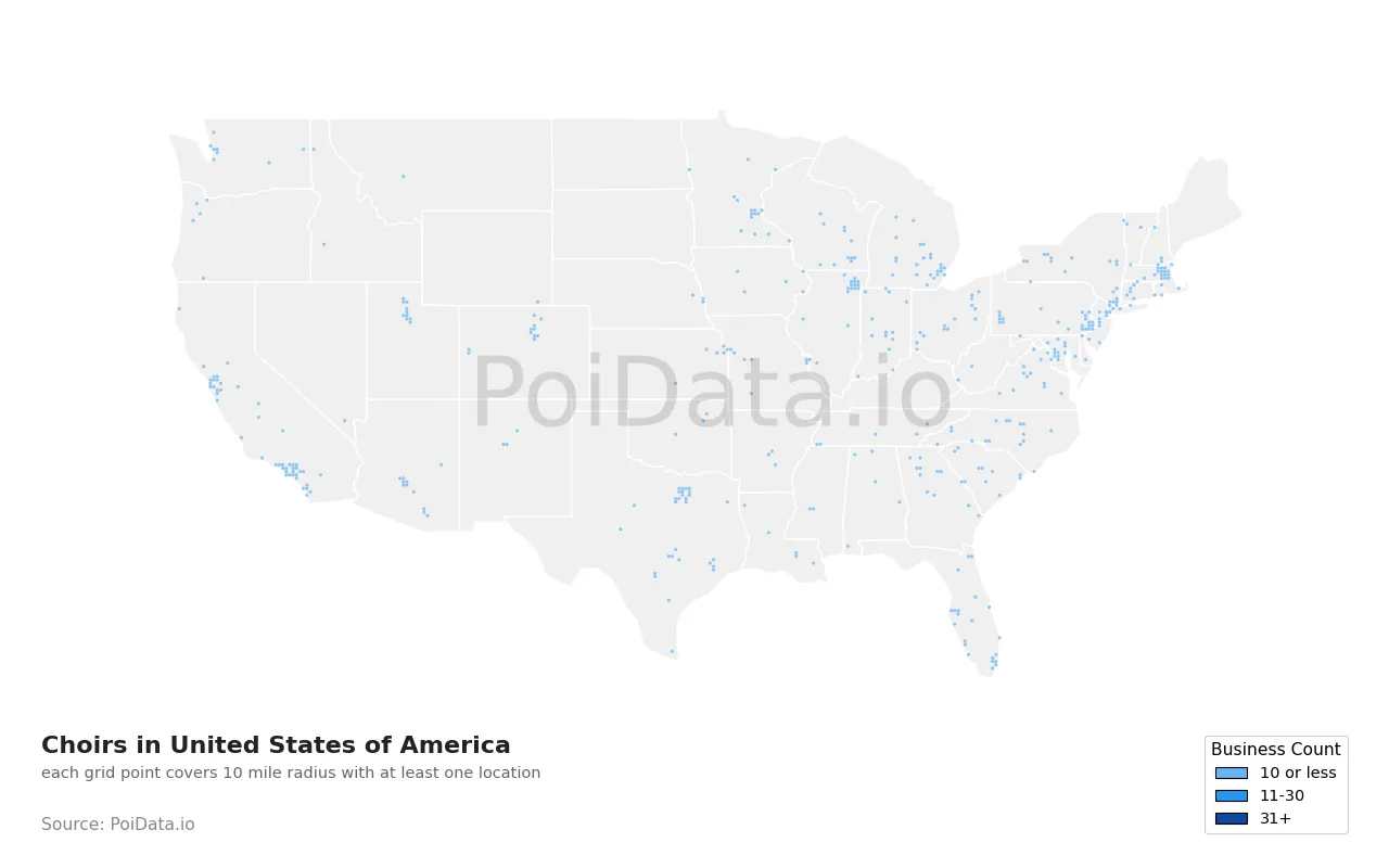 Choir density map for United States