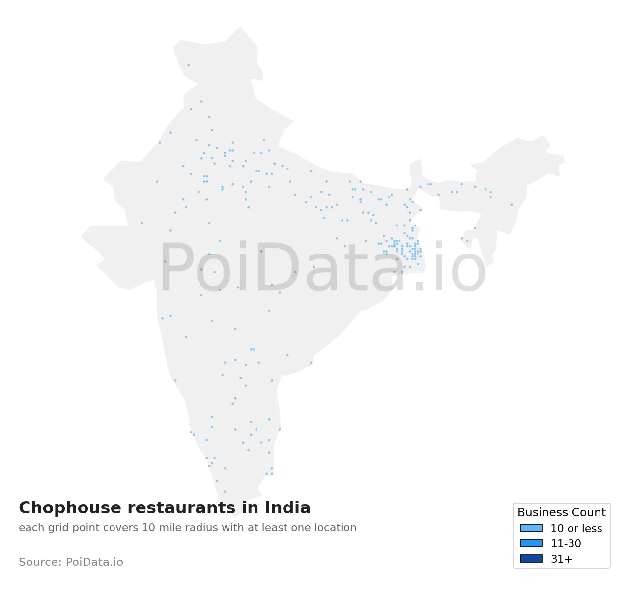 Chophouse restaurant density map for India