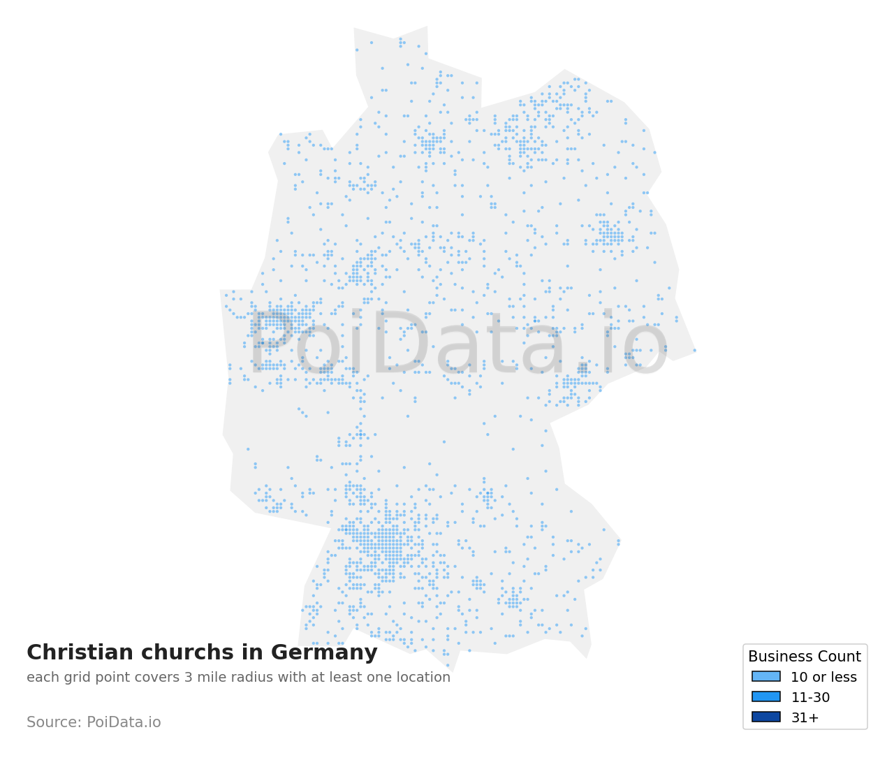 Christian church density map for Germany