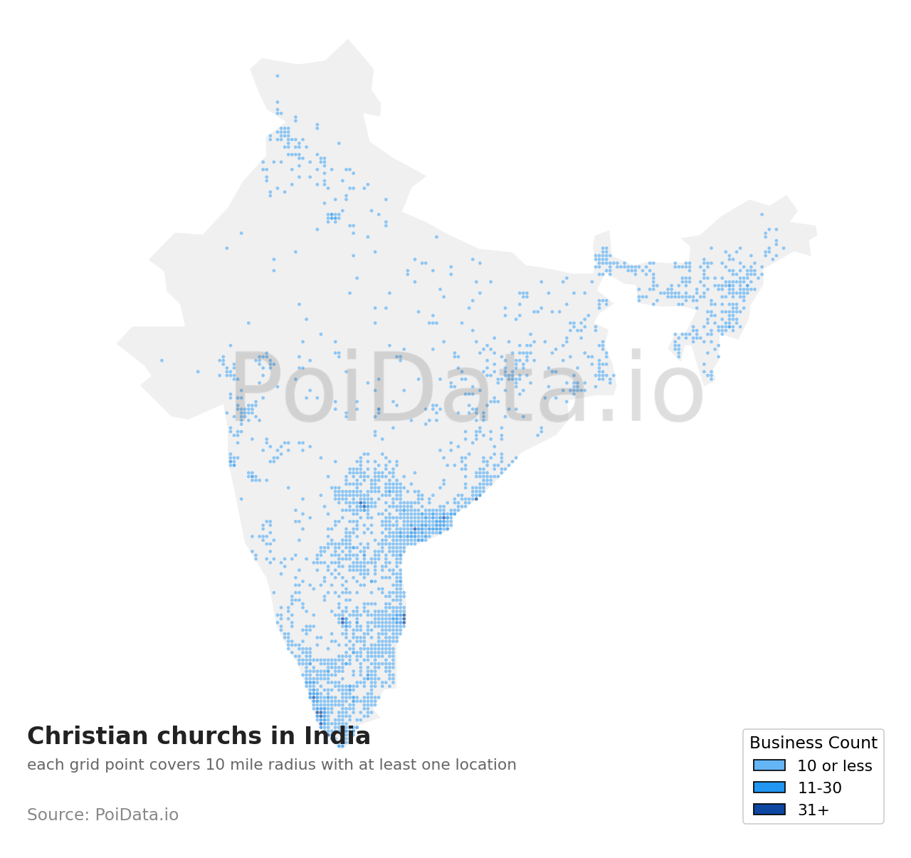 Christian church density map for India