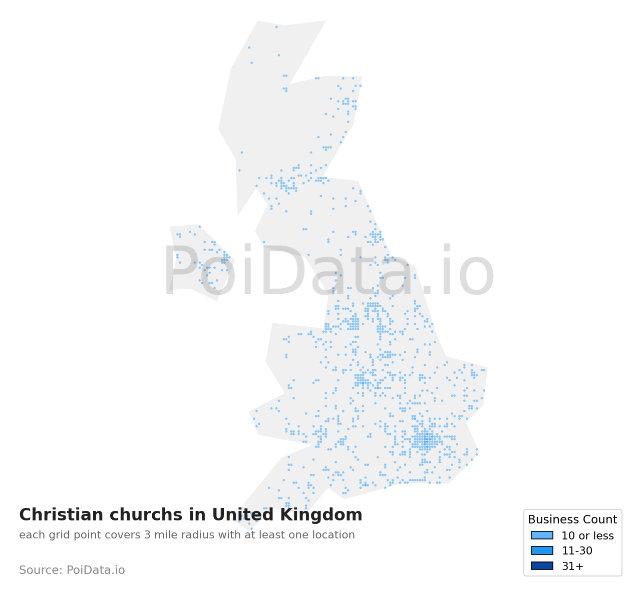 Christian church density map for United Kingdom