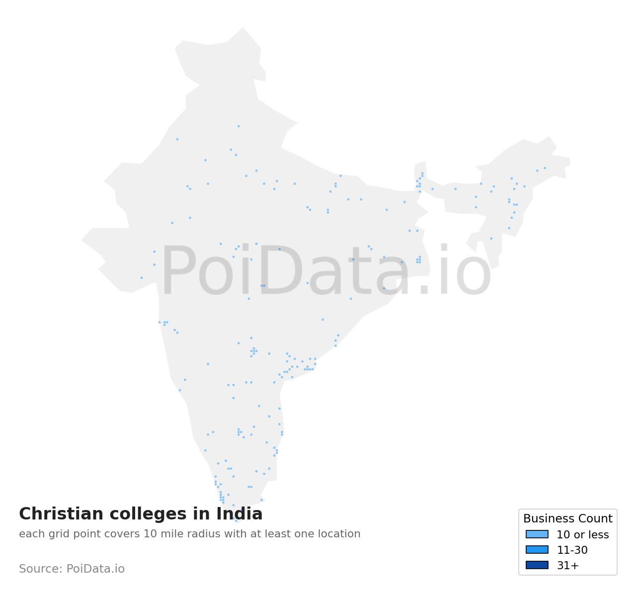 Christian college density map for India